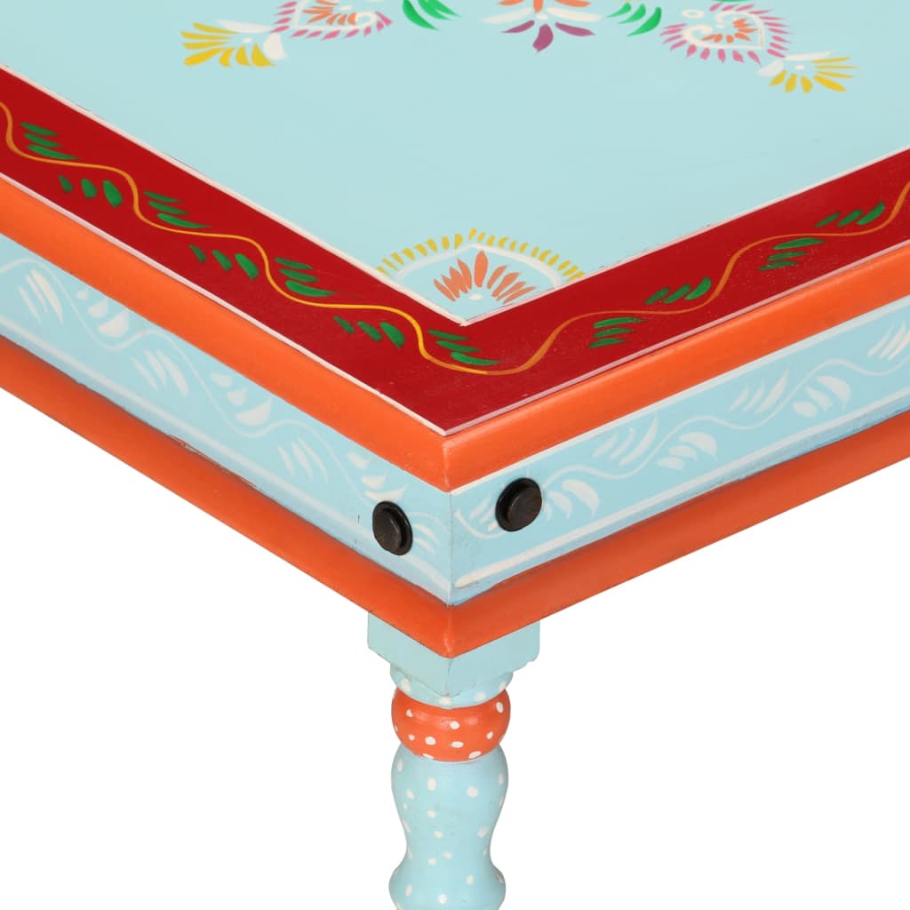 Tavolino Salotto Blu Dipinto a Mano in Legno Massello di Mango 353763