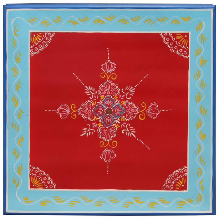 Tavolino Salotto-Tavolino da soggiorno-Tavolo Rosso Dipinto a Mano Legno Massello di Mango