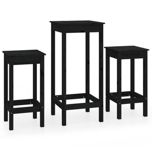 Set da Bar 3 pz Nero in Legno Massello di Pino 3188131