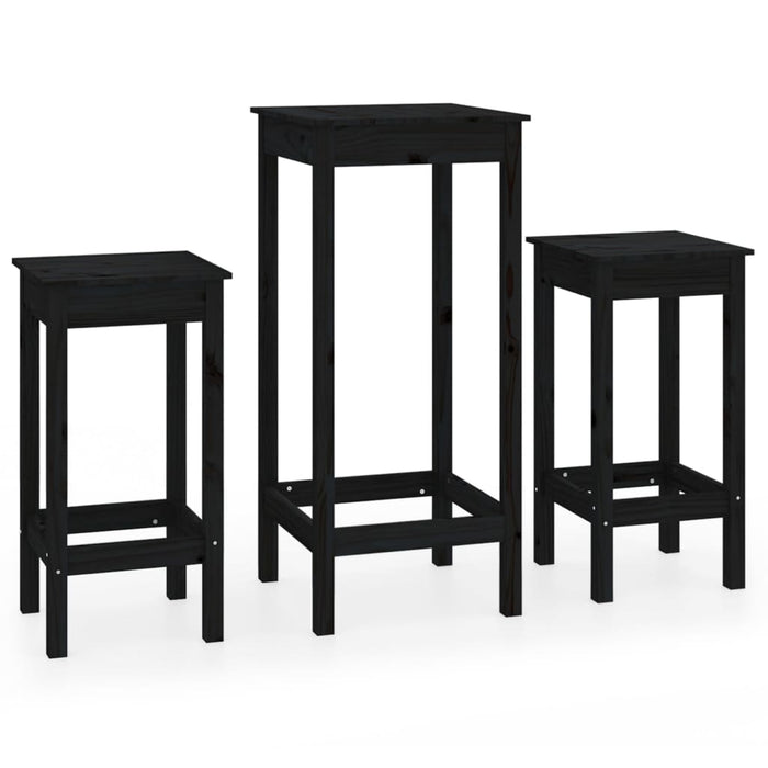 Set da Bar 3 pz Nero in Legno Massello di Pino 3188131
