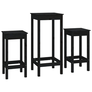Set da Bar 3 pz Nero in Legno Massello di Pino 3188131