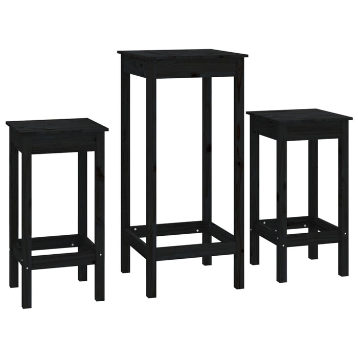Set da Bar 3 pz Nero in Legno Massello di Pino 3188131