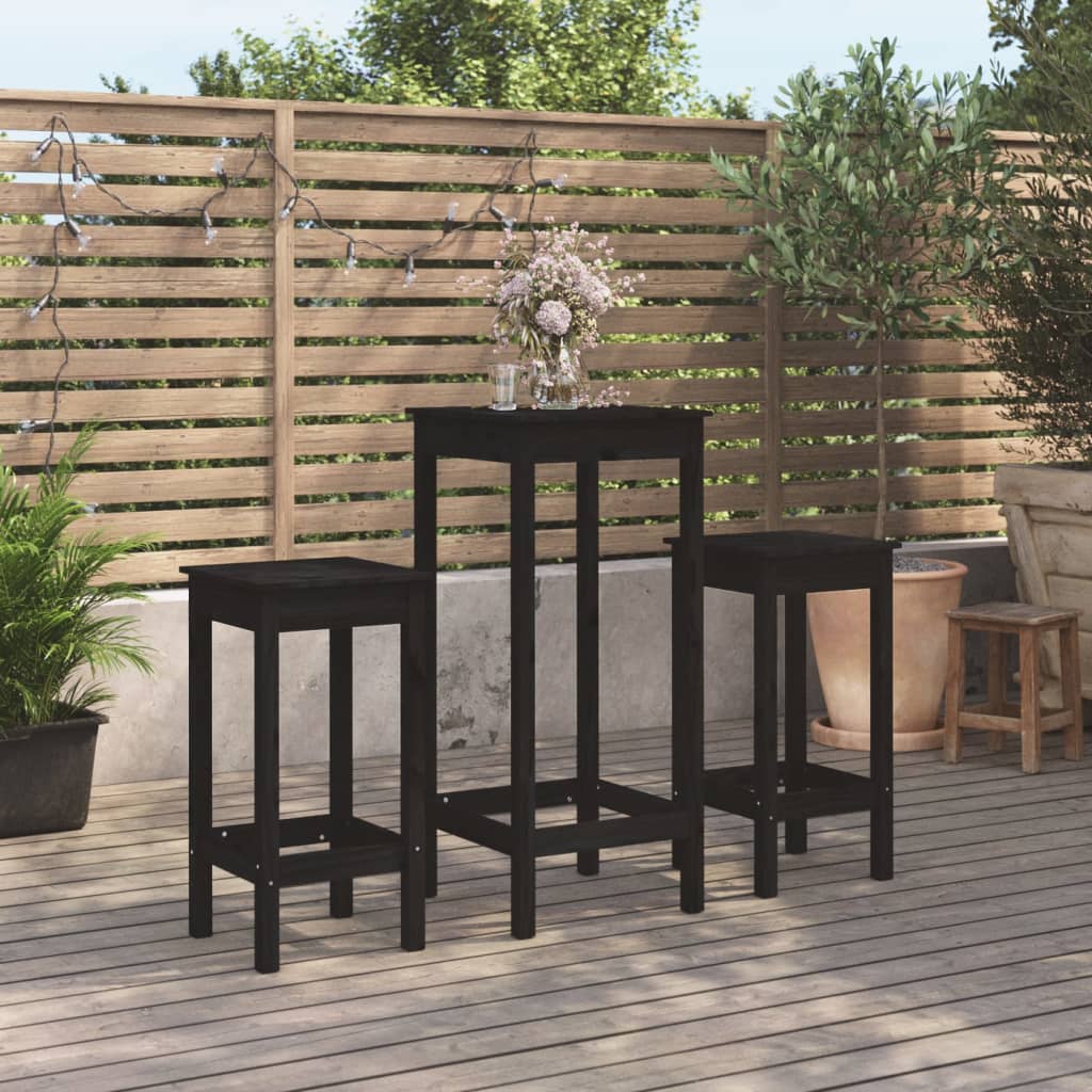 Set da Bar 3 pz Nero in Legno Massello di Pino 3188131