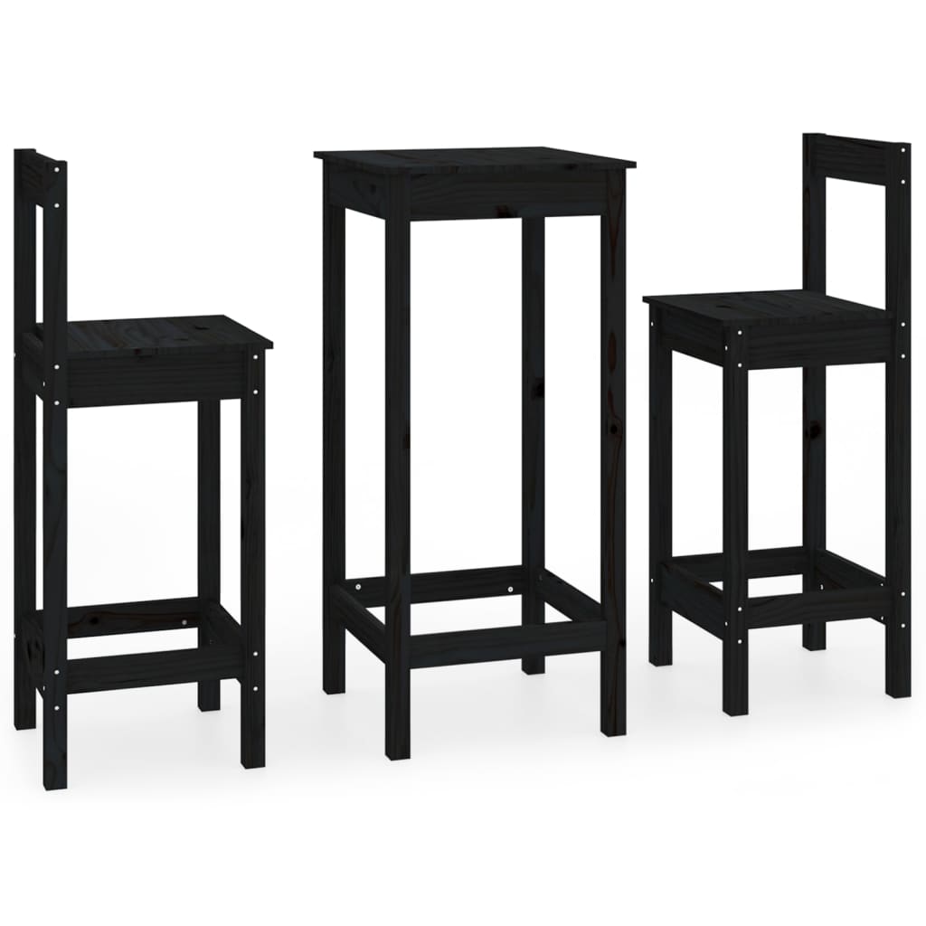 Set da Bar 3 pz Nero in Legno Massello di Pino 3188136