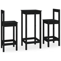 Set da Bar 3 pz Nero in Legno Massello di Pino 3188136