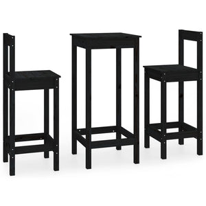 Set da Bar 3 pz Nero in Legno Massello di Pino 3188136