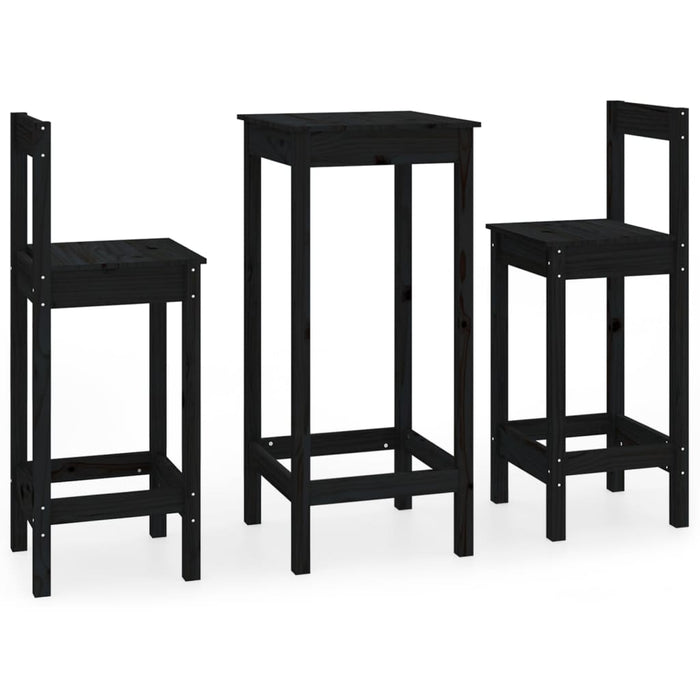 Set da Bar 3 pz Nero in Legno Massello di Pino 3188136