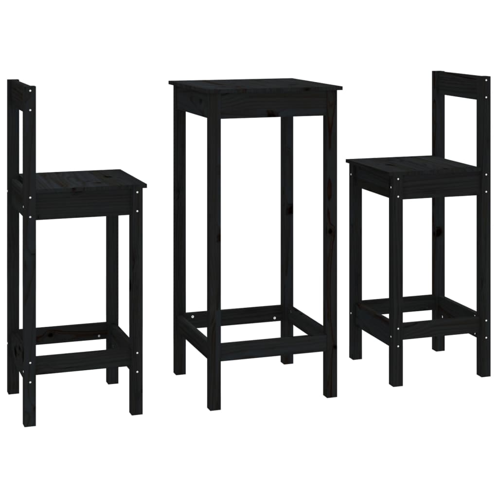 Set da Bar 3 pz Nero in Legno Massello di Pino 3188136