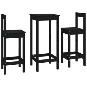 Set da Bar 3 pz Nero in Legno Massello di Pino 3188136