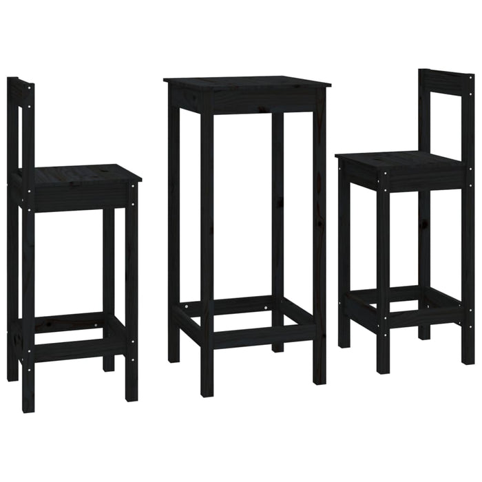 Set da Bar 3 pz Nero in Legno Massello di Pino 3188136