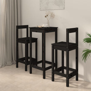 Set da Bar 3 pz Nero in Legno Massello di Pino 3188136