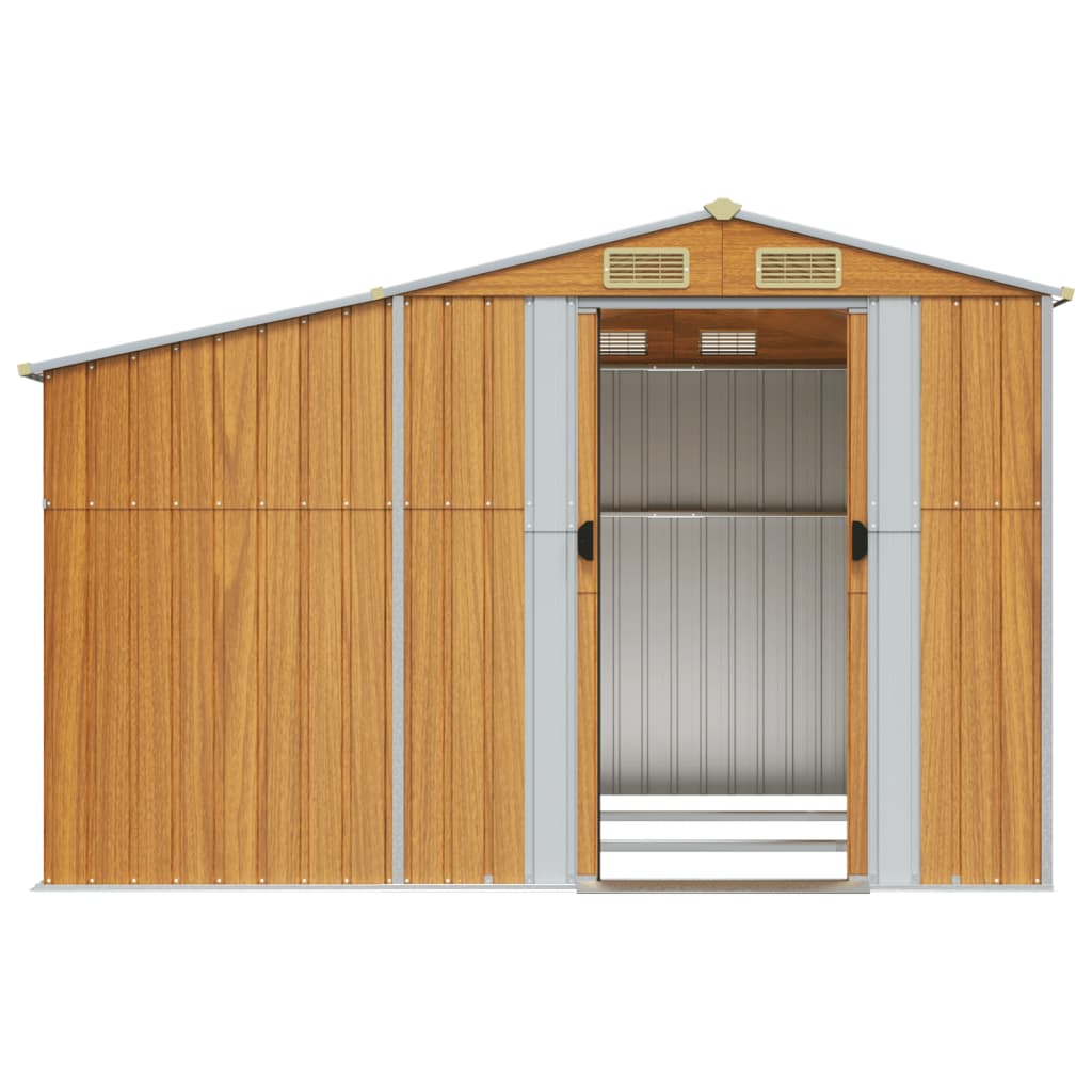 Casetta da giardino Casetta per cabine Casetta per riporre gli oggetti Casetta per esterni Casetta per attrezzi Robusta Trasparente 277 x 279 x 179 cm Acciaio zincato Marrone 02_0022313