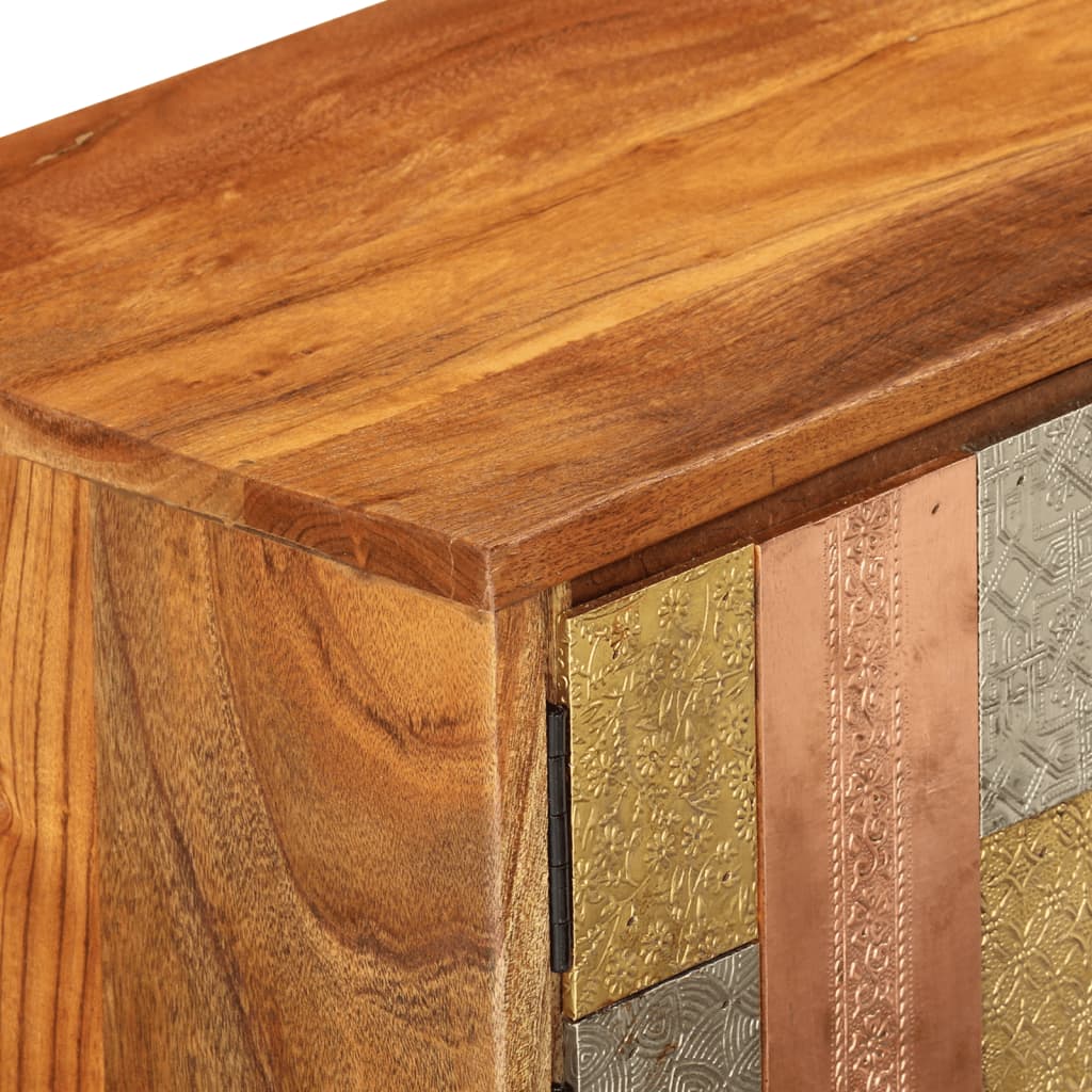 Mobile TV con Ante 112x30x40cm Legno Massello Acacia e Metallo 354985