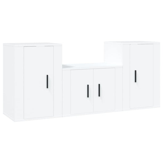 Set Mobili Porta TV 3 pz-Set di 3 Credenza per TV Bianco in Legno Multistrato 431489