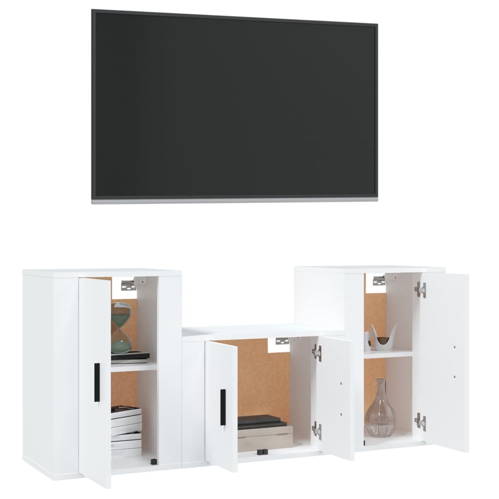 Set Mobili Porta TV 3 pz-Set di 3 Credenza per TV Bianco in Legno Multistrato 431489