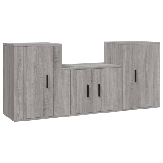Set Mobili Porta TV 3 pz-Set di 3 Credenza per TV Grigio Sonoma in Legno Multistrato 197660