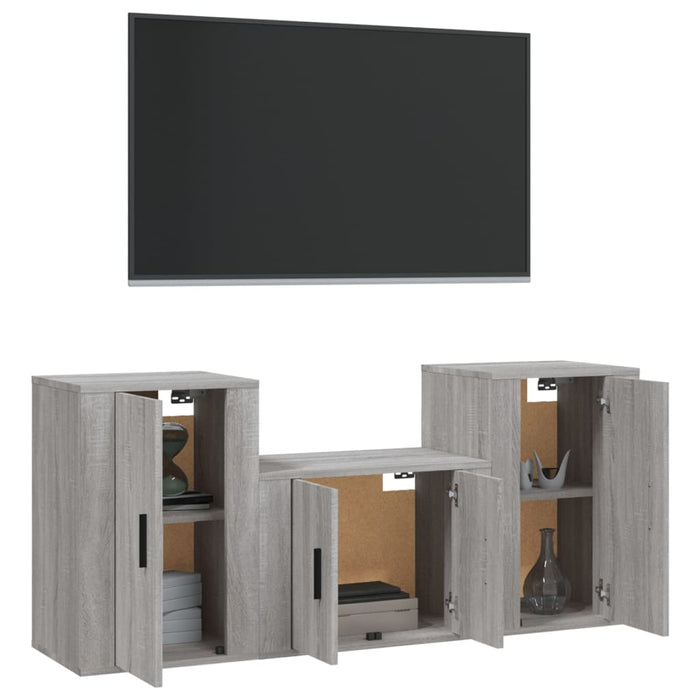 Set Mobili Porta TV 3 pz-Set di 3 Credenza per TV Grigio Sonoma in Legno Multistrato 197660
