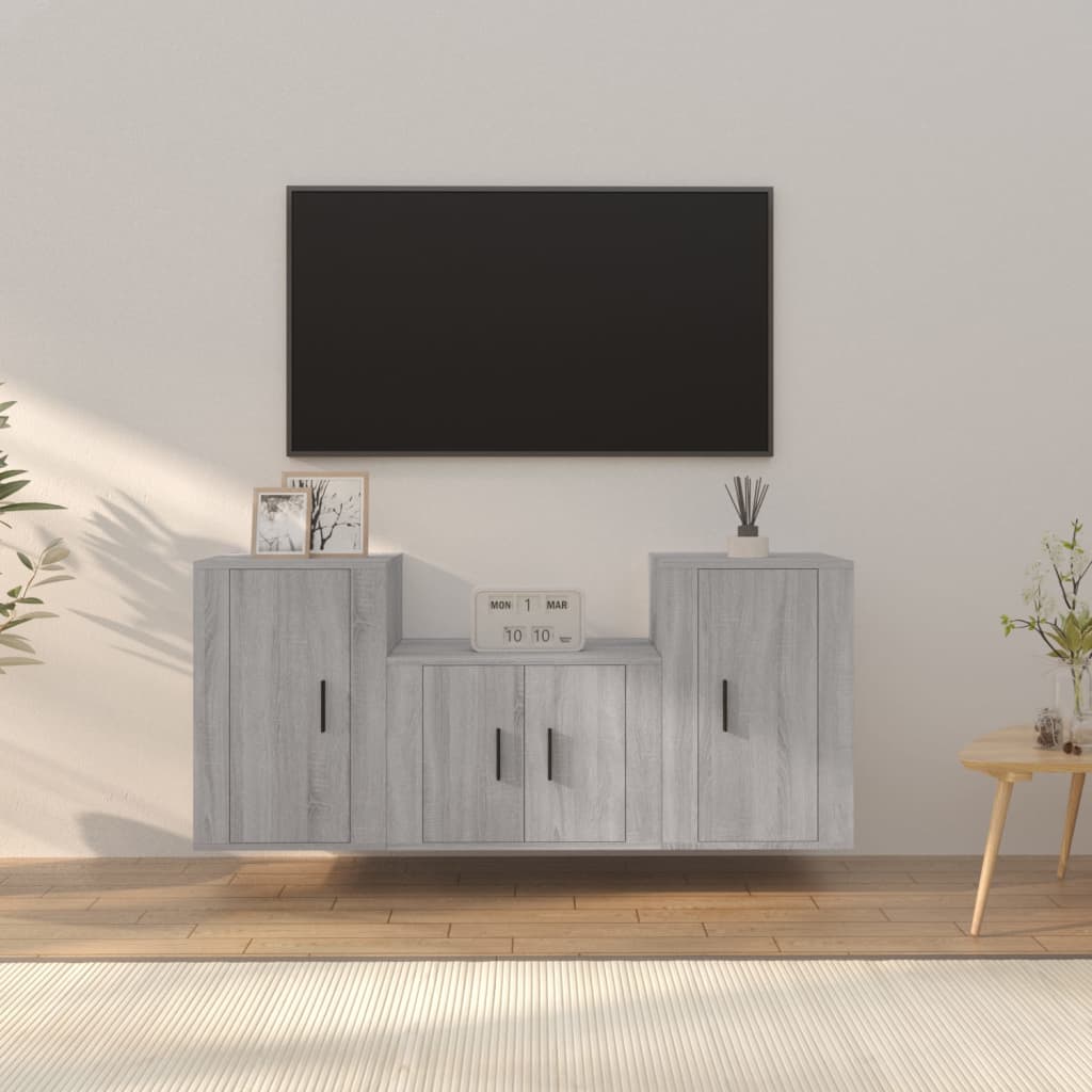 Set Mobili Porta TV 3 pz-Set di 3 Credenza per TV Grigio Sonoma in Legno Multistrato 197660