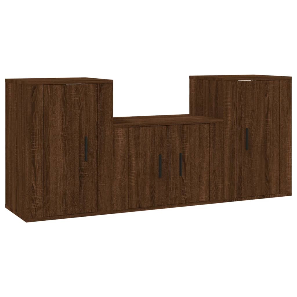 Set Mobili Porta TV 3 pz-Set di 3 Credenza per TV Rovere Marrone in Legno Multistrato 977501