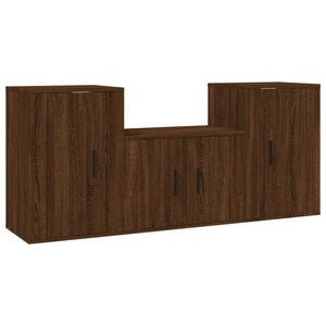 Set Mobili Porta TV 3 pz-Set di 3 Credenza per TV Rovere Marrone in Legno Multistrato 977501