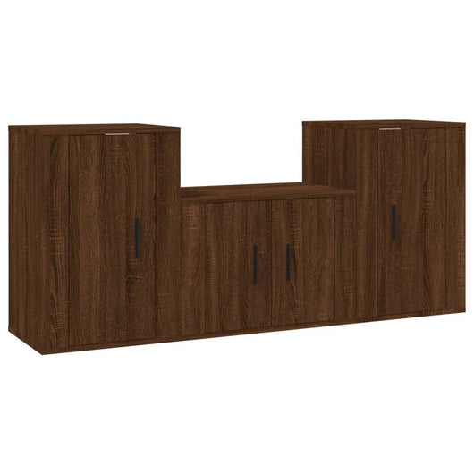 Set Mobili Porta TV 3 pz-Set di 3 Credenza per TV Rovere Marrone in Legno Multistrato 977501