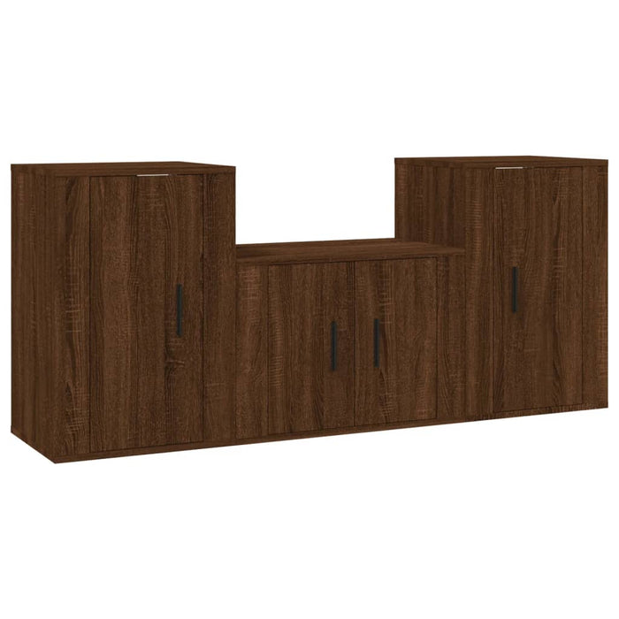 Set Mobili Porta TV 3 pz-Set di 3 Credenza per TV Rovere Marrone in Legno Multistrato 977501