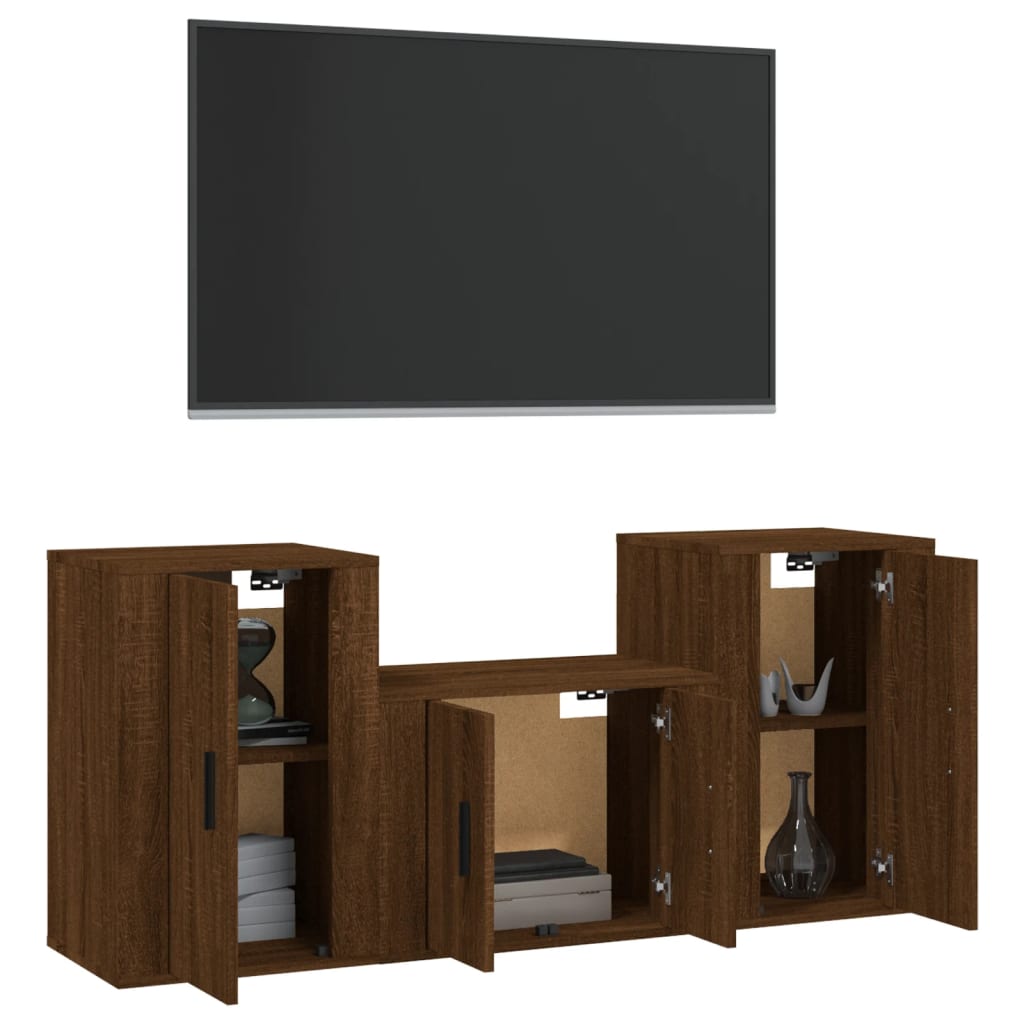 Set Mobili Porta TV 3 pz-Set di 3 Credenza per TV Rovere Marrone in Legno Multistrato 977501