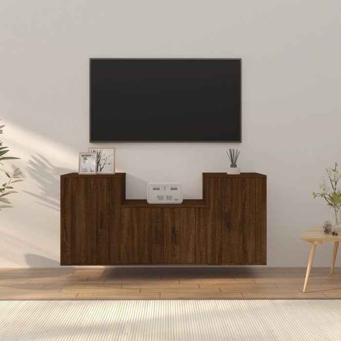 Set Mobili Porta TV 3 pz-Set di 3 Credenza per TV Rovere Marrone in Legno Multistrato 977501