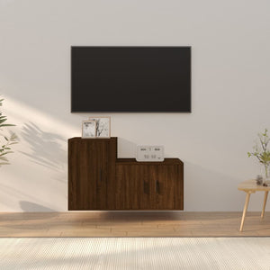 Set Mobili Porta TV 2 pz-Set di 2 Credenza per TV Rovere Marrone in Legno Multistrato 399293