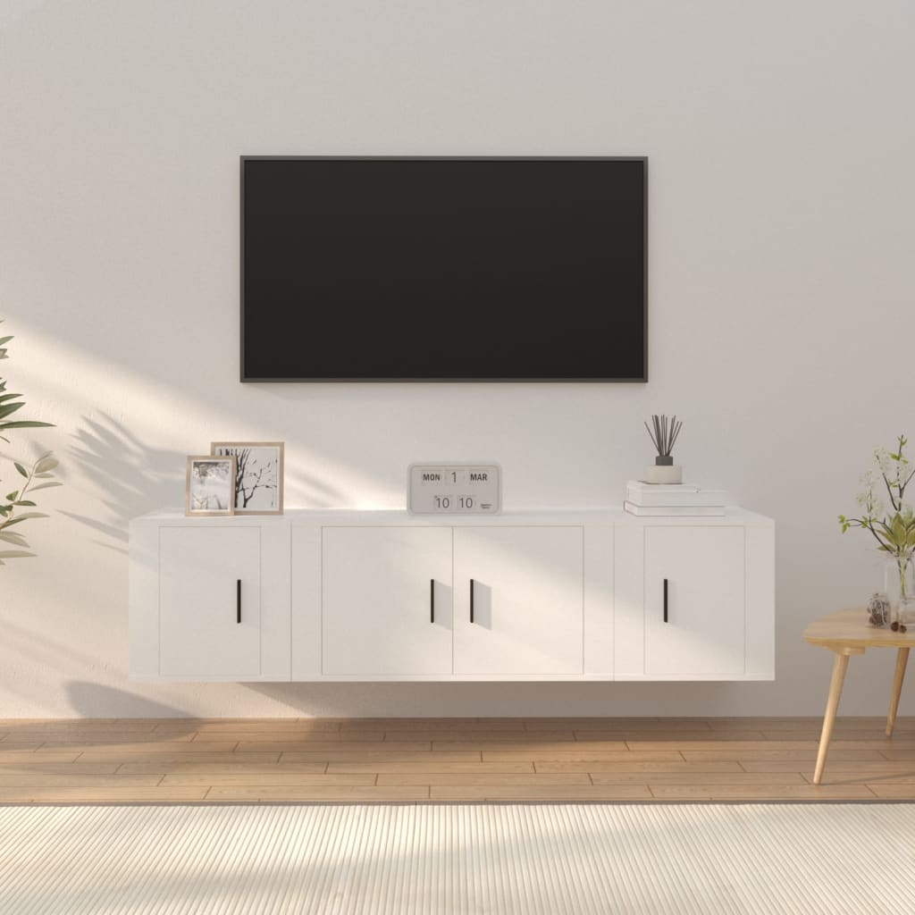 Set Mobili Porta TV 3 pz-Set di 3 Credenza per TV Bianco in Legno Multistrato 455642