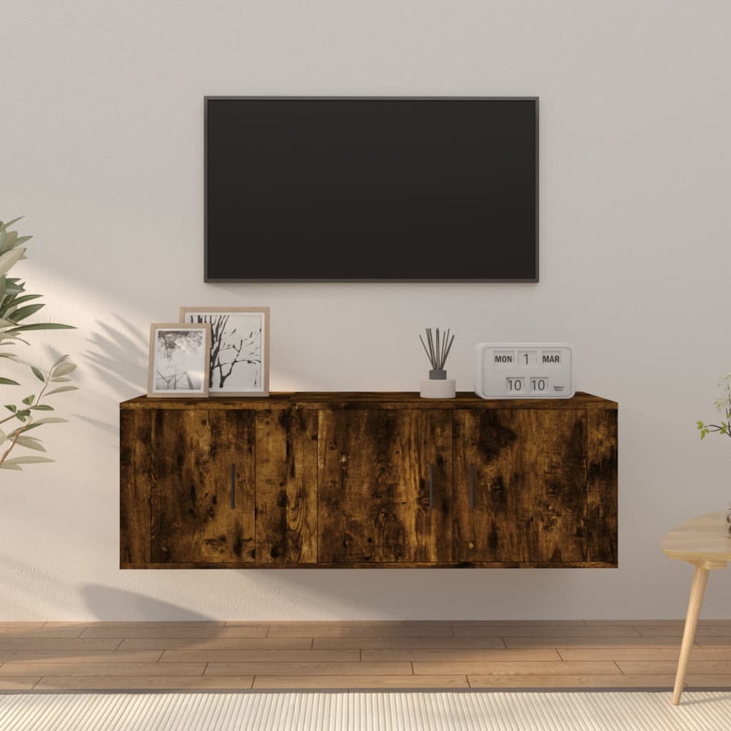 Set Mobili Porta TV 2 pz-Set di 2 Credenza per TV Rovere Fumo in Legno Multistrato 805561