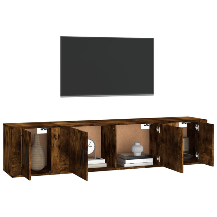 Set Mobili Porta TV 3 pz Rovere Fumo in Legno Multistrato 3188419