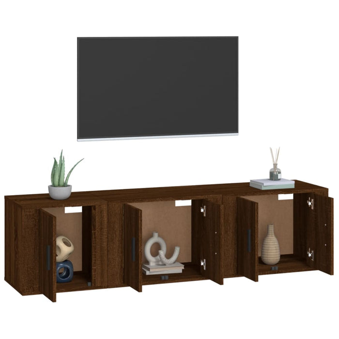 Set Mobili Porta TV 3 pz Rovere Marrone in Legno Multistrato 3188445