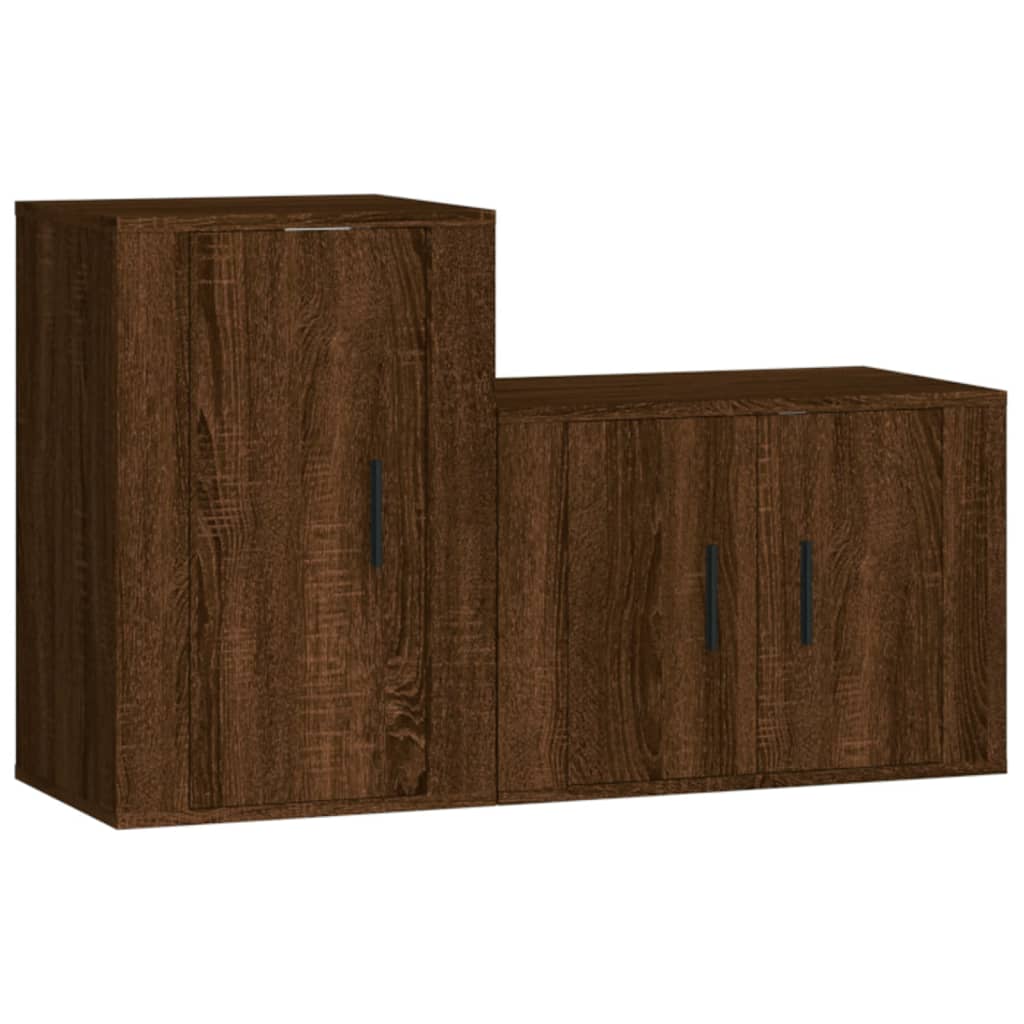 Set Mobili Porta TV 2 pz-Set di 2 Credenza per TV Rovere Marrone in Legno Multistrato 667948