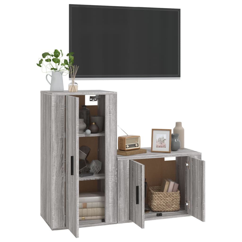 Set Mobili Porta TV 2 pz Grigio Sonoma in Legno Multistratocod mxl 124704
