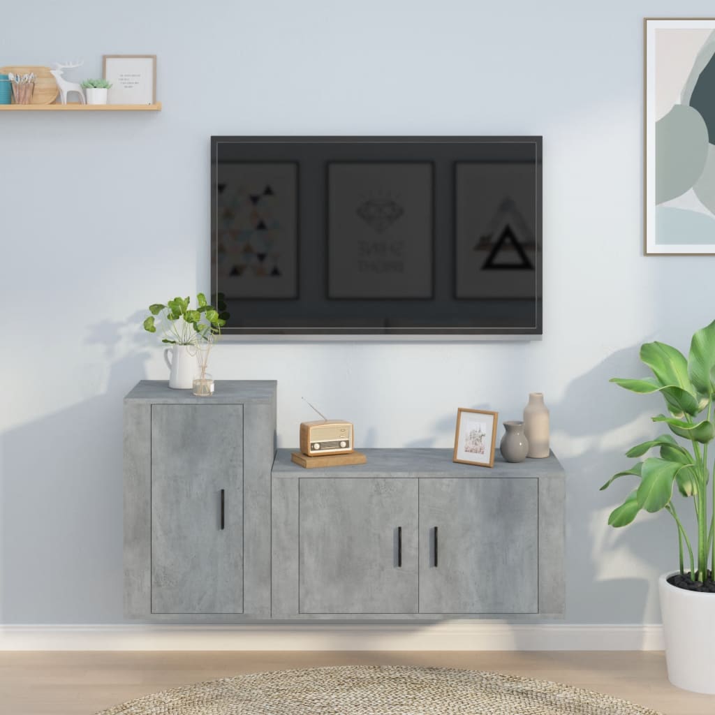 Set di Mobili Porta TV 2 pz Grigio Cemento in Legno Multistrato 3188466