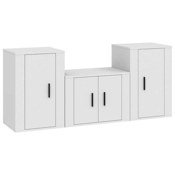 Set Mobili Porta TV 3 pz-Set di 3 Credenza per TV Bianco in Legno Multistrato 502209