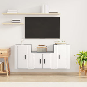 Set Mobili Porta TV 3 pz-Set di 3 Credenza per TV Bianco in Legno Multistrato 502209