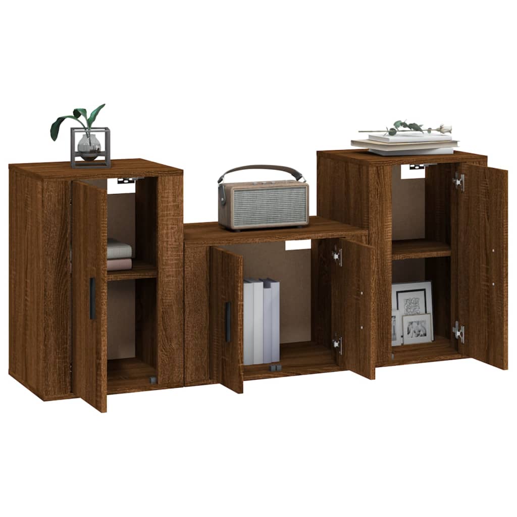 Set Mobili Porta TV 3 pz-Set di 3 Credenza per TV Rovere Marrone in Legno Multistrato 344280