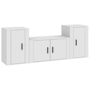 Set Mobili Porta TV 3 pz-Set di 3 Credenza per TV Bianco in Legno Multistrato 966175