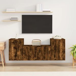 Set Mobili Porta TV 3 pz-Set di 3 Credenza per TV Rovere Fumo in Legno Multistrato 543234