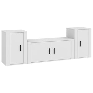 Set Mobili Porta TV 3 pz-Set di 3 Credenza per TV Bianco in Legno Multistrato 650574