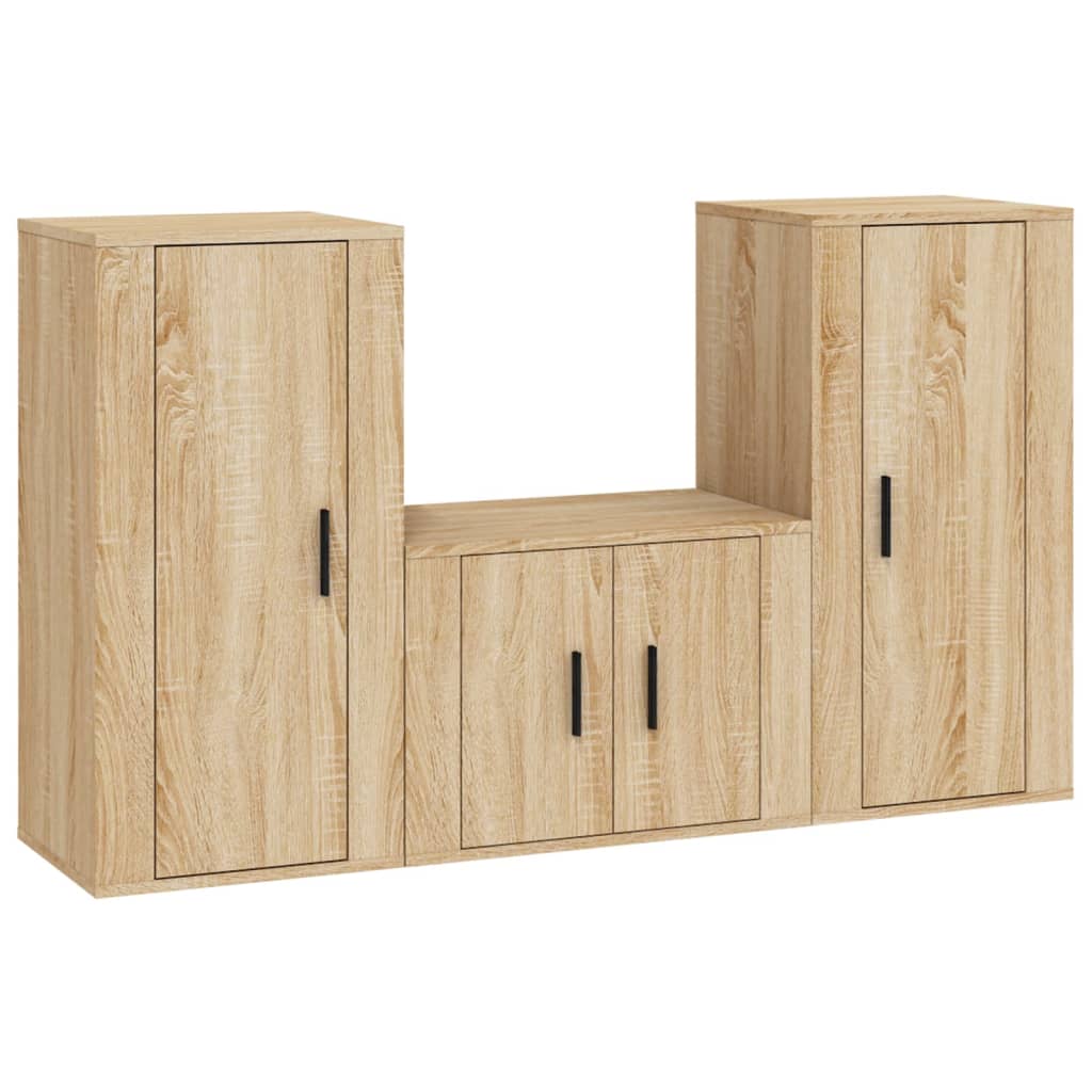 Set di Mobili Porta TV 3 pz Rovere Sonoma in Legno Multistrato 3188521