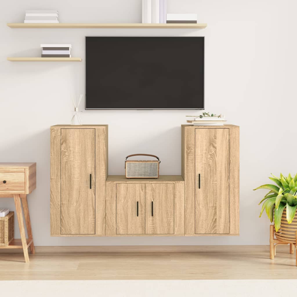 Set di Mobili Porta TV 3 pz Rovere Sonoma in Legno Multistrato 3188521