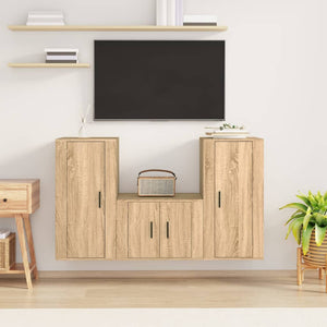 Set di Mobili Porta TV 3 pz Rovere Sonoma in Legno Multistrato 3188521
