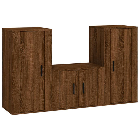 Set Mobili Porta TV 3 pz-Set di 3 Credenza per TV Rovere Marrone in Legno Multistrato 830240