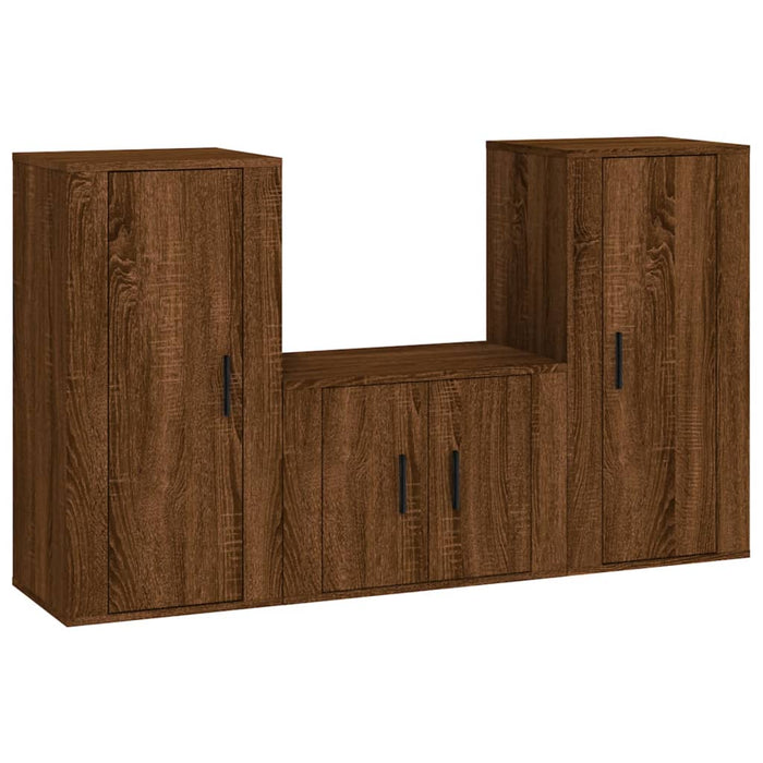 Set Mobili Porta TV 3 pz-Set di 3 Credenza per TV Rovere Marrone in Legno Multistrato 830240