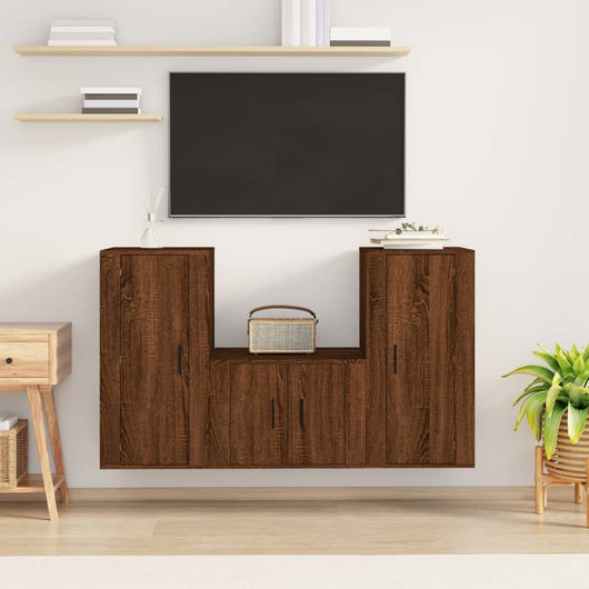 Set Mobili Porta TV 3 pz-Set di 3 Credenza per TV Rovere Marrone in Legno Multistrato 830240