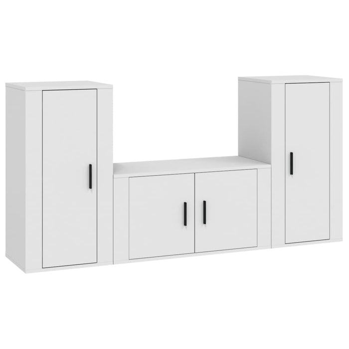 Set Mobili Porta TV 3 pz-Set di 3 Credenza per TV Bianco in Legno Multistrato 876128