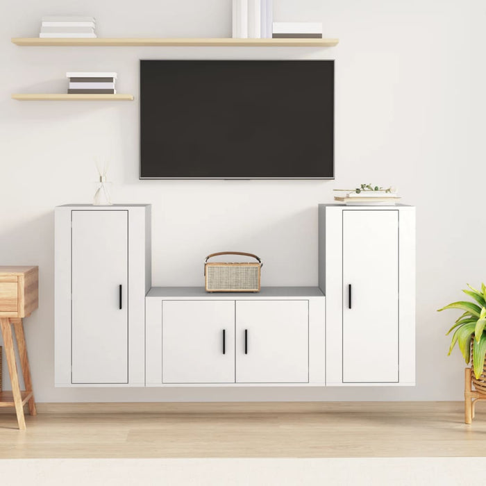 Set Mobili Porta TV 3 pz-Set di 3 Credenza per TV Bianco in Legno Multistrato 876128